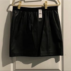 Crossgrain Ribbon Waist Genuine Leather Mini Skirt